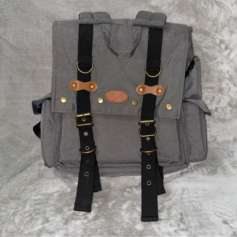 Urban Xplorer Vintage Style Gray Canvas Backpack Black Straps Laptop Pocket
